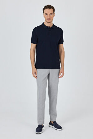 Koyu Lacivert Polo Yaka Kısa Kol Cepsiz Slim Fit Classic Pamuklu Tişört 1011250177