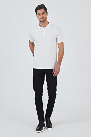 Açık Krem Polo Yaka Kısa Kol Cepsiz Slim Fit Classic Pamuklu Tişört 1011250177