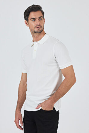 Açık Krem Polo Yaka Kısa Kol Cepsiz Slim Fit Classic Pamuklu Tişört 1011250177