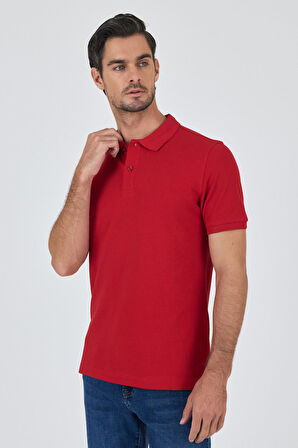 Açık Kırmızı Polo Yaka Kısa Kol Cepsiz Slim Fit Classic Pamuklu Tişört 1011250177