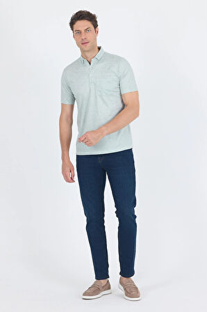 Yeşil Polo Yaka Kısa Kol Cepli Comfort Fit Pamuklu Tişört 1011250180