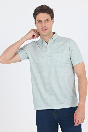 Yeşil Polo Yaka Kısa Kol Cepli Comfort Fit Pamuklu Tişört 1011250180
