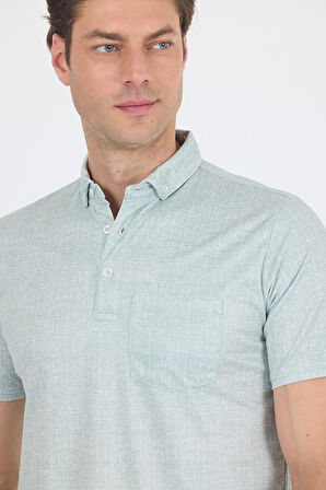 Yeşil Polo Yaka Kısa Kol Cepli Comfort Fit Pamuklu Tişört 1011250180