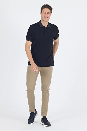Siyah Polo Yaka Kısa Kol Cepli Comfort Fit :%100 Pamuk Tişört 1011250181