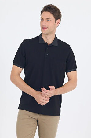 Siyah Polo Yaka Kısa Kol Cepli Comfort Fit :%100 Pamuk Tişört 1011250181