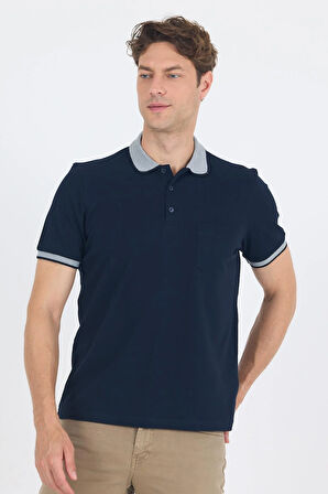 Koyu Lacivert Polo Yaka Kısa Kol Cepli Comfort Fit :%100 Pamuk Tişört 1011250181