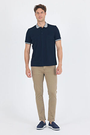 Koyu Lacivert Polo Yaka Kısa Kol Cepli Comfort Fit :%100 Pamuk Tişört 1011250181