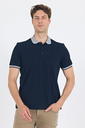Koyu Lacivert Polo Yaka Kısa Kol Cepli Comfort Fit :%100 Pamuk Tişört 1011250181