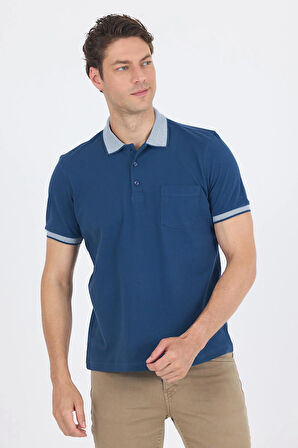 İndigo Mavi Polo Yaka Kısa Kol Cepli Comfort Fit :%100 Pamuk Tişört 1011250181