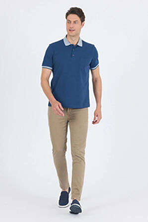 İndigo Mavi Polo Yaka Kısa Kol Cepli Comfort Fit :%100 Pamuk Tişört 1011250181