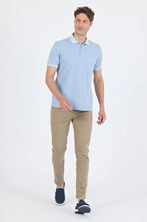 Buz Mavi Polo Yaka Kısa Kol Cepli Comfort Fit :%100 Pamuk Tişört 1011250181