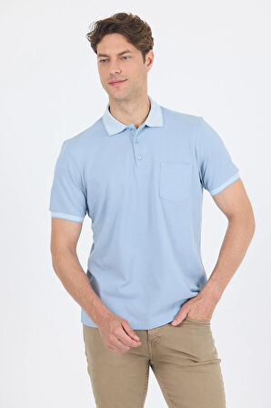 Buz Mavi Polo Yaka Kısa Kol Cepli Comfort Fit :%100 Pamuk Tişört 1011250181