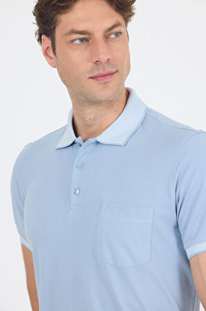 Buz Mavi Polo Yaka Kısa Kol Cepli Comfort Fit :%100 Pamuk Tişört 1011250181