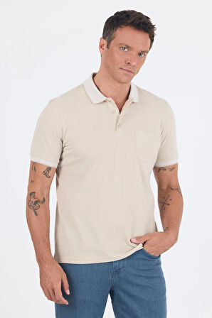 Bej Polo Yaka Kısa Kol Cepli Comfort Fit :%100 Pamuk Tişört 1011250181