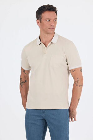 Bej Polo Yaka Kısa Kol Cepli Comfort Fit :%100 Pamuk Tişört 1011250181