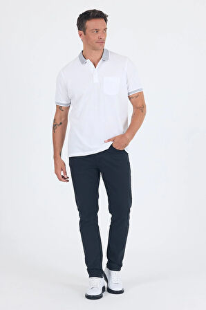 Beyaz Polo Yaka Kısa Kol Cepli Comfort Fit :%100 Pamuk Tişört 1011250181