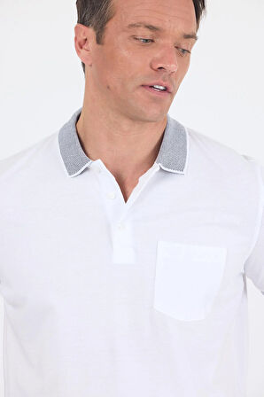 Beyaz Polo Yaka Kısa Kol Cepli Comfort Fit :%100 Pamuk Tişört 1011250181