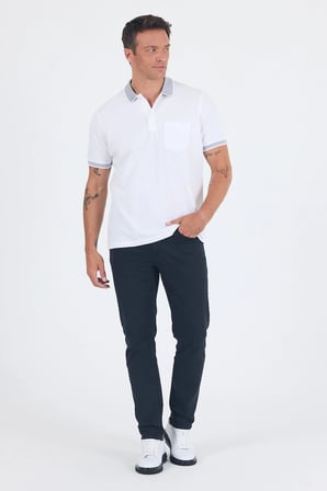 Beyaz Polo Yaka Kısa Kol Cepli Comfort Fit :%100 Pamuk Tişört 1011250181