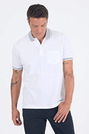 Beyaz Polo Yaka Kısa Kol Cepli Comfort Fit :%100 Pamuk Tişört 1011250181
