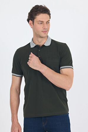 Koyu Haki Polo Yaka Kısa Kol Cepli Comfort Fit :%100 Pamuk Tişört 1011250181