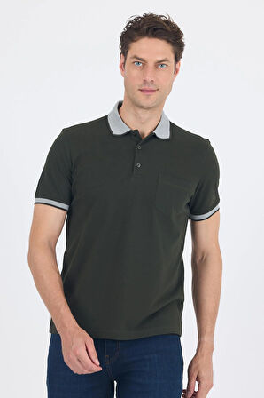 Koyu Haki Polo Yaka Kısa Kol Cepli Comfort Fit :%100 Pamuk Tişört 1011250181