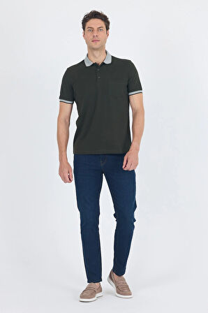 Koyu Haki Polo Yaka Kısa Kol Cepli Comfort Fit :%100 Pamuk Tişört 1011250181