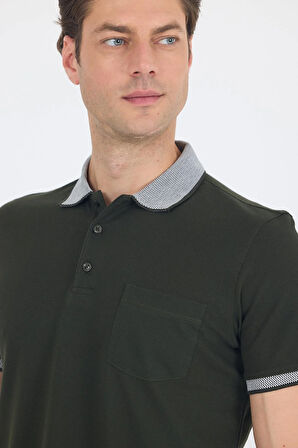 Koyu Haki Polo Yaka Kısa Kol Cepli Comfort Fit :%100 Pamuk Tişört 1011250181