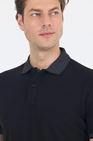 Siyah Polo Yaka Kısa Kol Cepsiz Slim Fit :%100 Pamuk Tişört 1011250182