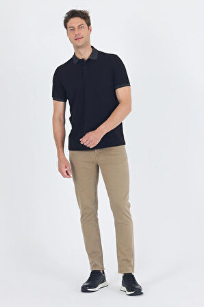 Siyah Polo Yaka Kısa Kol Cepsiz Slim Fit :%100 Pamuk Tişört 1011250182