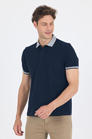 Koyu Lacivert Polo Yaka Kısa Kol Cepsiz Slim Fit :%100 Pamuk Tişört 1011250182