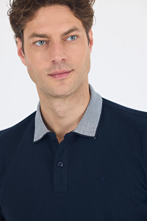 Koyu Lacivert Polo Yaka Kısa Kol Cepsiz Slim Fit :%100 Pamuk Tişört 1011250182