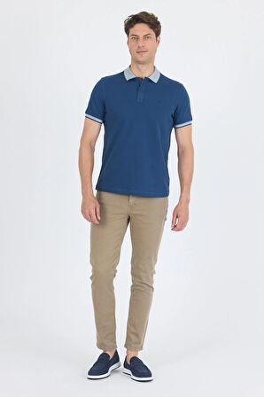 İndigo Mavi Polo Yaka Kısa Kol Cepsiz Slim Fit :%100 Pamuk Tişört 1011250182