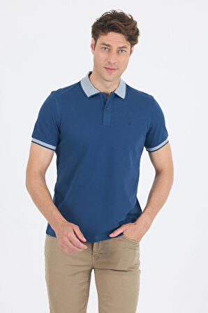 İndigo Mavi Polo Yaka Kısa Kol Cepsiz Slim Fit :%100 Pamuk Tişört 1011250182