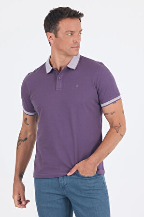 Mor Polo Yaka Kısa Kol Cepsiz Slim Fit :%100 Pamuk Tişört 1011250182