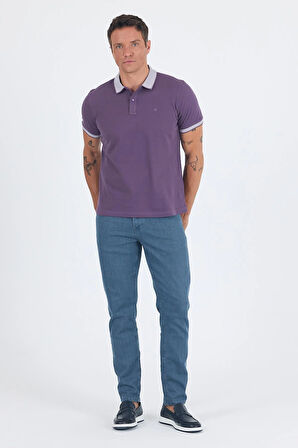 Mor Polo Yaka Kısa Kol Cepsiz Slim Fit :%100 Pamuk Tişört 1011250182
