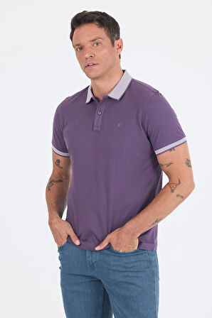 Mor Polo Yaka Kısa Kol Cepsiz Slim Fit :%100 Pamuk Tişört 1011250182