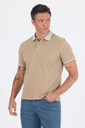 Koyu Bej Polo Yaka Kısa Kol Cepsiz Slim Fit :%100 Pamuk Tişört 1011250182
