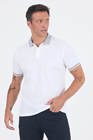 Beyaz Polo Yaka Kısa Kol Cepsiz Slim Fit :%100 Pamuk Tişört 1011250182