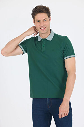Koyu Yeşil Polo Yaka Kısa Kol Cepsiz Slim Fit :%100 Pamuk Tişört 1011250182