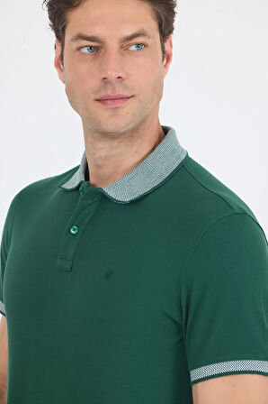 Koyu Yeşil Polo Yaka Kısa Kol Cepsiz Slim Fit :%100 Pamuk Tişört 1011250182