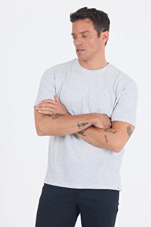 Gri Kısa Kol Düz Suprem Bisiklet Yaka Slim Fit Tişört 1011250190