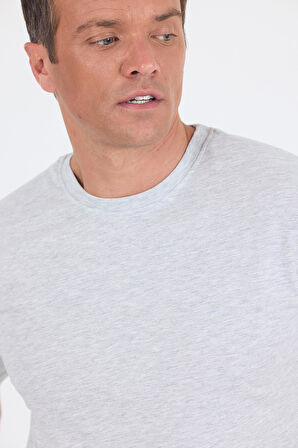 Gri Kısa Kol Düz Suprem Bisiklet Yaka Slim Fit Tişört 1011250190