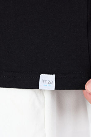 Siyah Bisiklet Yaka Kısa Kol Slim Fit Pamuklu Tişört 1011250191