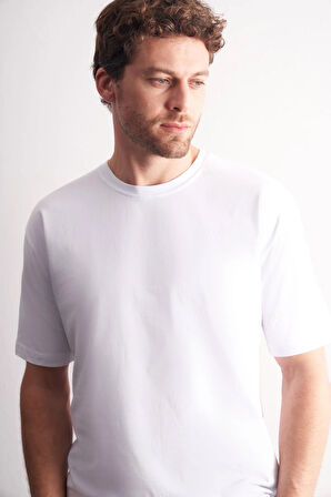 Beyaz Bisiklet Yaka Kısa Kol Slim Fit Pamuklu Basic Tişört 1011255106