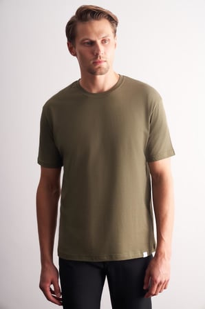 Haki Bisiklet Yaka Kısa Kol Slim Fit Pamuklu Basic Tişört 1011255106