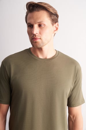 Haki Bisiklet Yaka Kısa Kol Slim Fit Pamuklu Basic Tişört 1011255106