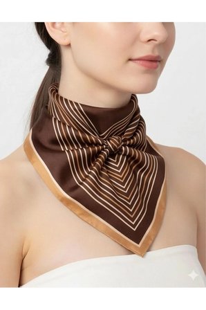 Tarzını Seç Kahverengi V Çizgi Fular / Bandana / Aksesuar 48x48 cm