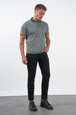 Lacivert-S.Yeşil Kendinden Desenli Polo Yaka Kısa Kol Cepli Comfort Fit Pamuklu Tişört 1011260152