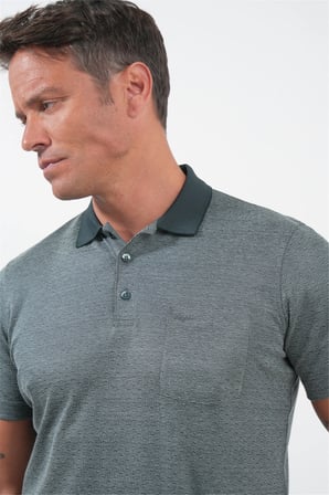 Lacivert-S.Yeşil Kendinden Desenli Polo Yaka Kısa Kol Cepli Comfort Fit Pamuklu Tişört 1011260152
