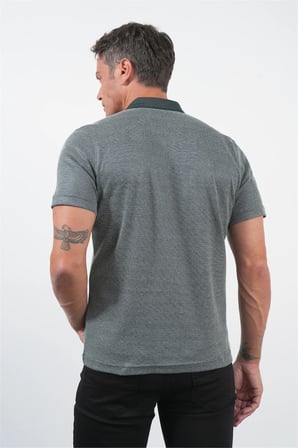 Lacivert-S.Yeşil Kendinden Desenli Polo Yaka Kısa Kol Cepli Comfort Fit Pamuklu Tişört 1011260152